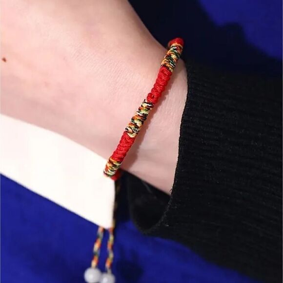 Vibrant Bohemian Braided Adjustable Rope Red Bracelet - Picture 1 of 8